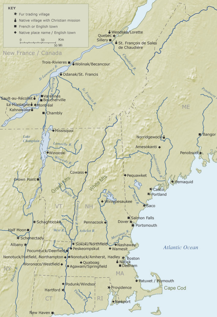 Map of the Northeast circa 1660 - 1725.