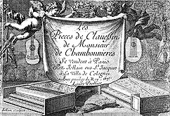 title page engraving from Chambonnieres' 'Les Pieces de Clavessin'