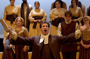 ensemble scene of singers in the Deerfield meetinghouse.